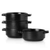 Vicrays Ceramic Soup Bowls with Handles, 24 Oz Porcelain Soup Crocks for French Onion Soup, Cereal, Beef Stew, Chill, Pasta, Pot Pies, Microwave and Oven Safe, Set of 4 (Black)