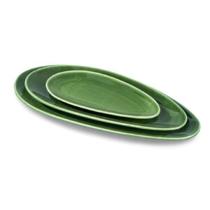 Large Oval Serving Platters, 16"/14"/10" Porcelain Serving Platters for Party, BBQ,Stackable Serving Trays Serving Plates for Appetizers, Sushi, Restaurant, Dessert Shop, Set of 3 (Green)