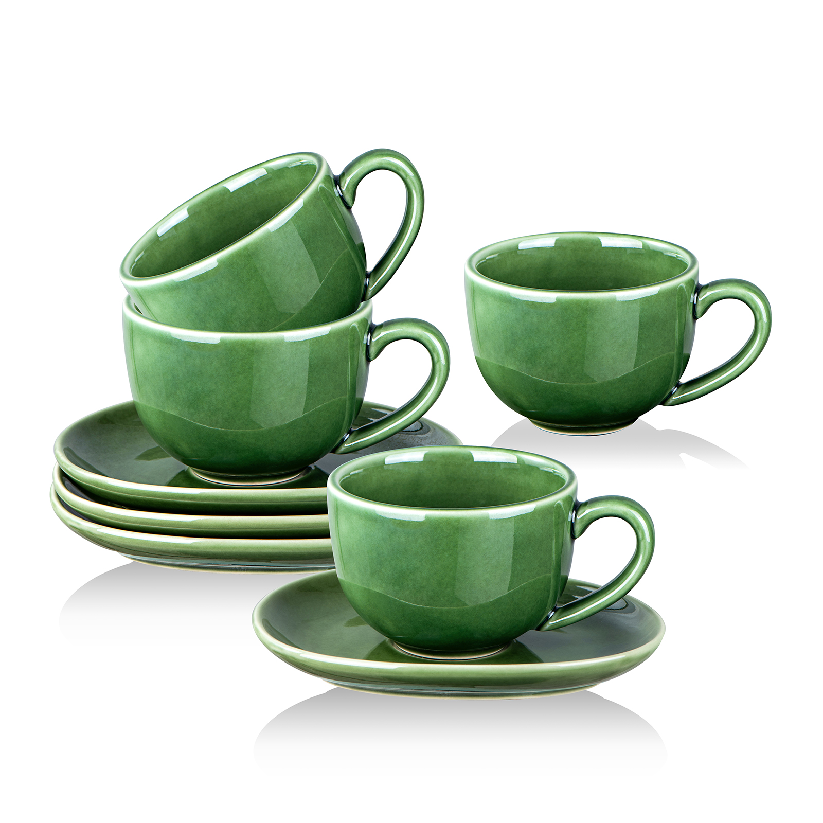 VICRAYS 6.5 oz Cappuccino Cups with Saucers, Set of 4, Ceramic Coffee Cup  for Au Lait, Double shot, Latte, Cafe Mocha, Tea (Green) - Vicrays Ceramics