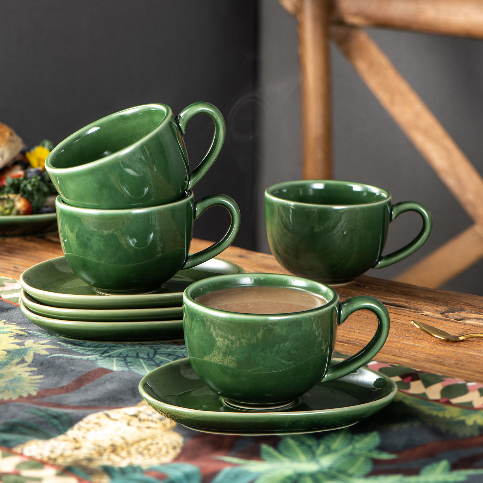 Cup of Cappuccino Set with Modern and Exotic Accessories - Palm Leaf. Stock  Image - Image of green, chilling: 156203569