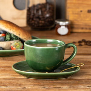 VICRAYS 6.5 oz Cappuccino Cups with Saucers, Set of 4, Ceramic Coffee Cup  for Au Lait, Double shot, Latte, Cafe Mocha, Tea (Green) - Vicrays Ceramics