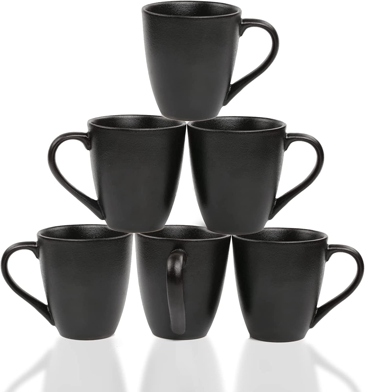 Black Coffee Mug Set, 12 Ounce, Set of 6, Ceramic Mug for Men