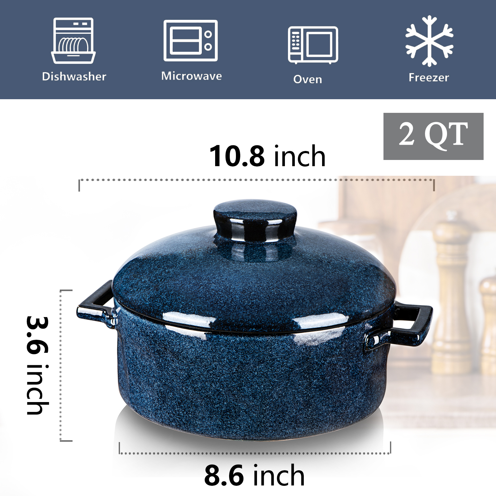 Vicrays Casserole Dish with Lid - Ceramic Lasagna Pan Deep 2 Quart ...