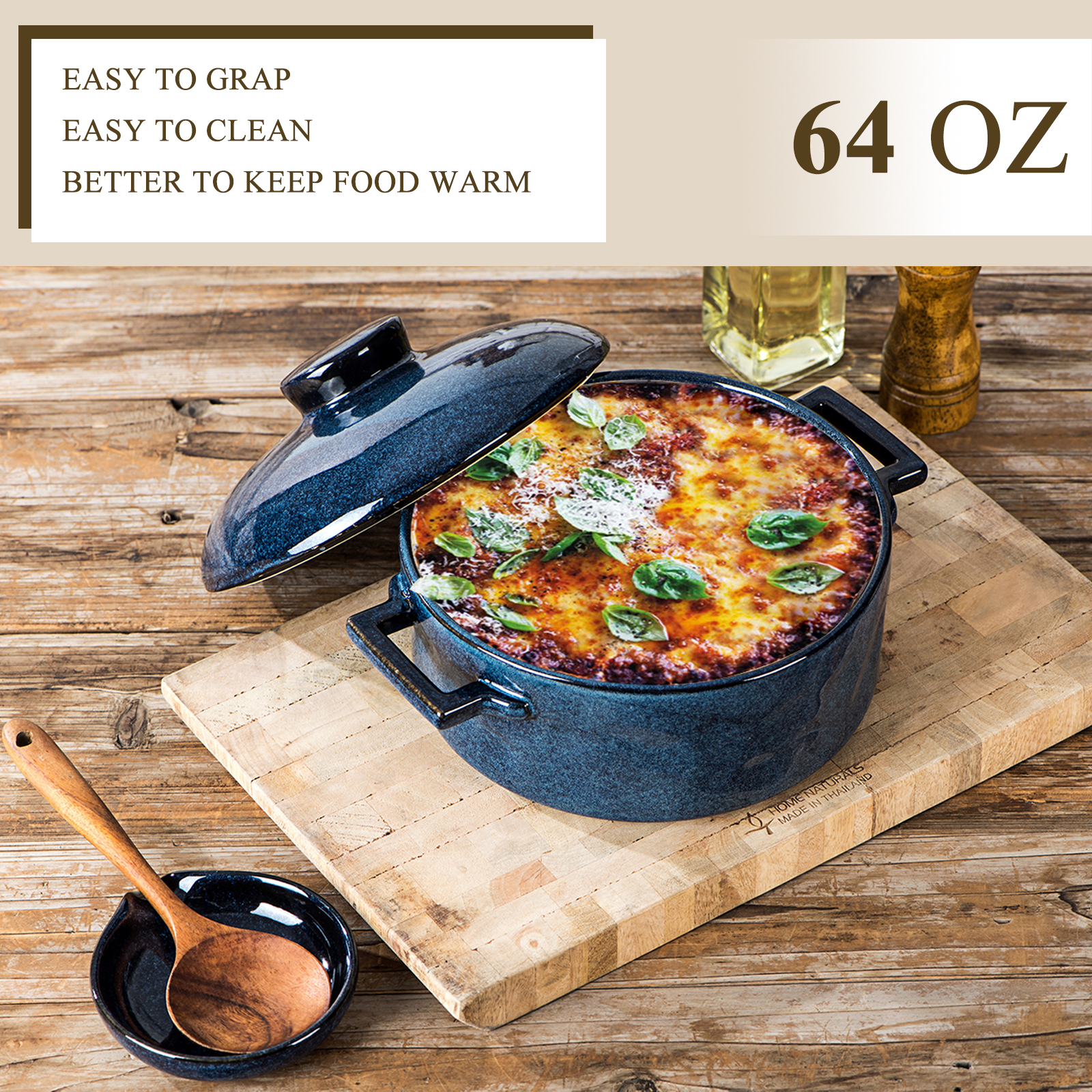 Vicrays Casserole Dish with Lid - Ceramic Lasagna Pan Deep 2 Quart Round  Baking Dishes Covered Bakeware for Oven Safe Serving Dish with Handles for  Party Dinner Banquet Daily Use (Starry Blue) 