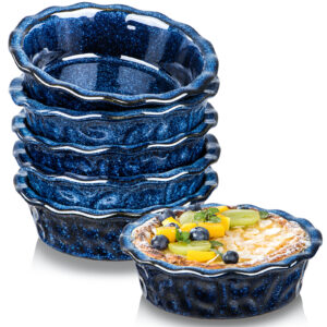Vicrays Ceramic Pie Pan for Baking - 5.5 inch Small Pie Plates Deep Dish Round Pot Casserole Mini Serving Bowl, Microwave Oven Safe for Dessert Apple Pie Cake Tart Pizza, Set of 6, Starry Blue