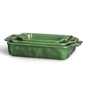 VICRAYS Ceramic Bakeware Set, Porcelain Rectangular Baking Dish, Baking Pan Lasagna Pans Casserole Dish Set for Cooking, Kitchen, Cake Dinner, Banquet and Daily Use, 3 PCS, 15 x 8.5 Inches(Green)