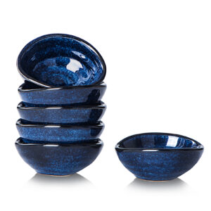 vicrays Ceramic Dipping Sauce Bowls – Small Charcuterie Dip Cups Cooking Prep Condiment Oil Dish Mini Tapas Plates for Soy Sushi Salsas Wasabi Appetizer Dessert - Set of 6 Starry Blue