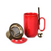 Vicrays Ceramic Tea Mug Infuser – Large Cup 16 oz Hot Loose Steeping Handle Teacup with Leaf Infuser Spoon Lid – Tall Glazed Strainer Coffee Mug Microwave Safe – Red