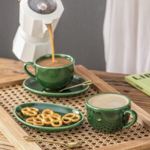 Steel Coffee Cup with Square Saucer & Spoon