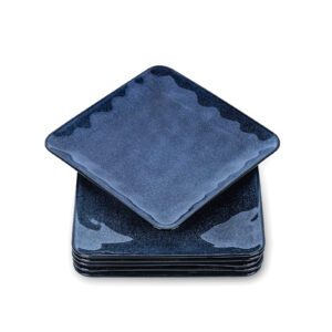 vicrays Ceramic Square Dinner Plates - 8 inch Porcelain Serving Plates for Salad Dessert Appetizer Bread - Fluted Scratch Resistant Microwave Oven and Dishwasher Safe - Set of 6 Starry Blue
