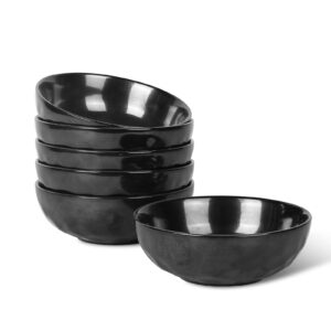 vicrays Ceramic Pasta Bowls Set, 32 Ounce Soup Bowls, Large Salad Bowls, Chip Resistant, Dishwasher Microwave Safe, Fluted stoneware Bowls for Kitchen, Serving Bowls - Set of 6 Black
