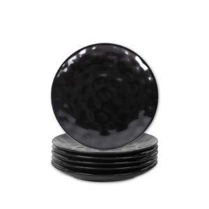 vicrays Ceramic Dessert Salad Plates, 8 Inch, Microwave, Oven, and Dishwasher Safe, Round, Porcelain Fluted Suitable for Snacks, Appetizer, Home, Party, Restaurant - Set of 6 Black