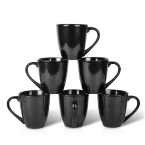 vicrays Coffee Mug Set, 12 Ounce, Ceramic Mug for Men, Women, Unique Glazed Mugs with Handle for Coffee, Tea, Milk, Cocoa, Cereal - Set of 6 Black
