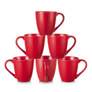 vicrays Coffee Mug Set, 12 Ounce, Ceramic Mug for Men, Women, Unique Glazed Mugs with Handle for Coffee, Tea, Milk, Cocoa, Cereal - Set of 6 Red