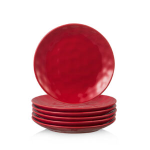vicrays Ceramic Dessert Salad Plates, 8 Inch, Microwave, Oven, and Dishwasher Safe, Round, Porcelain Fluted Suitable for Snacks, Appetizer, Home, Party, Restaurant - Set of 6 Red