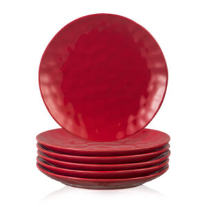vicrays Ceramic Dinner Plates Set, 10 Inch, Microwave, Oven, Dishwasher Safe, Round, Porcelain Fluted Suitable for Steak, Pasta, Pizza, Home, Restaurant - Set of 6 Red