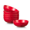 vicrays Ceramic Pasta Bowls Set, 32 Ounce Soup Bowls, Large Salad Bowls, Dishwasher Microwave Safe, Fluted stoneware Bowls for Kitchen, Serving Bowls – Set of 6 Red