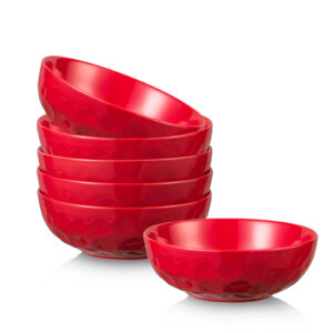 vicrays Ceramic Pasta Bowls Set, 32 Ounce Soup Bowls, Large Salad Bowls, Dishwasher Microwave Safe, Fluted stoneware Bowls for Kitchen, Serving Bowls - Set of 6 Red