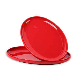 vicrays Serving Platter Ceramic Tray Plates Extra Large Oval 14.5 Inch Porcelain Dinner Plates Long Serving Dish Set Entertaining Party Restaurant Food Meat Sushi Fish Turkey Platter - Red