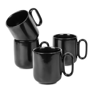 vicrays Ceramic Coffee Mug Set - 18 Ounce Large Stoneware Mug for Men Women - Unique Glazed Porcelain Mugs with Handle for Coffee Latte Tea Milk Cocoa - Set of 4 (Black)