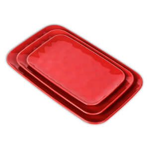 vicrays Ceramic Rectangle Serving Platters - 14" 12" 10" Porcelain Serving Trays Plates for Party BBQ Appetizers Sushi Dessert - Microwave Oven and Dishwasher Safe - Set of 3 Red