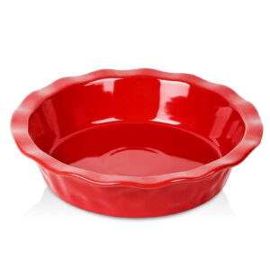 vicrays Ceramic Pie Pan for Baking - 9 inch Pie Plate, Round, Fluted and Deep Pie Dish for Tart, Pizza, Apple Pie, Quiche, Pot Pies, Cake - Reactive Glaze (Red)