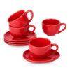 vicrays 6.5 oz Cappuccino Cups with Saucers, Set of 4, Ceramic Coffee Cup for Au Lait, Double shot, Latte, Cafe Mocha, Tea (Red)