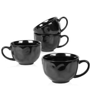 vicrays Jumbo Soup Mug Coffee Large - 27 oz Ceramic Wide Oversized Extra Big Handle Bowls Latte Friends Mug Set Gaint Cereal Oatmeal Cappuccino Cup Set of 4 - Black
