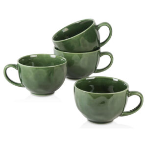 vicrays Jumbo Soup Mug Coffee Large - Ceramic Wide Oversized Extra Big Handle Bowls Latte Friends Mug Set Gaint Cereal Oatmeal Cappuccino Cup Set 27 oz -Green