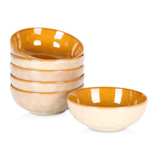 vicrays Ceramic Salad Bowls Set for Kitchen, Serving - 32 Ounce Soup Bowls, Pasta Bowls, Chip Resistant, Dishwasher Microwave Safe, Large, Fluted, stoneware, Set of 6 (Beige)