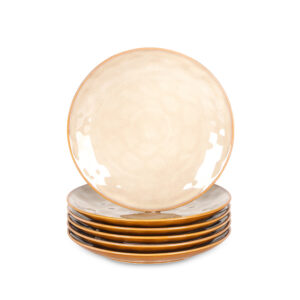 vicrays Ceramic Dessert Salad Plates, 8 Inch, Set of 6, Round, Microwave, Oven, and Dishwasher Safe, Scratch Resistant, Porcelain Fluted Suitable for Snacks, Appetizer, Home, Restaurant (Beige)