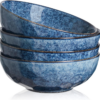 vicrays Rice Dessert Cereal Bowls 4 Piece Stoneware Vintage Look Ceramic Blue Large Serving Bowl, Soup/Mixing/Fruit/Noodle/Ramen China Bowl, Capacity of 940 ml. (18x18x6.3 cm)