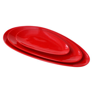 vicrays Large Oval Serving Platters, 16"/14"/10" Porcelain Serving Platters for Party, BBQ,Stackable Serving Trays Serving Plates for Appetizers, Sushi, Restaurant, Dessert, Set of 3 (Red)