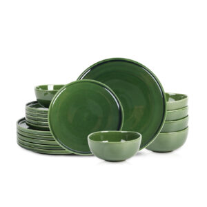 Vicrays Ceramic 18 Pieces Dinnerware Set - Dinner Plates Salad Plates Cereal Bowls Set Service for 6 - Scratch Resistant Microwave Oven Dishwasher Safe - Green
