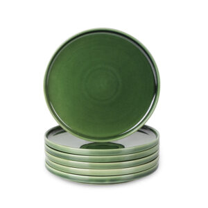 vicrays Ceramic Salad Plates Set - Porcelain 8 Inch Flat Dessert Appetizer Plate for Lunch Home Party Restaurant - Scratch Resistant Microwave Oven and Dishwasher Safe - Set of 6 (Green)