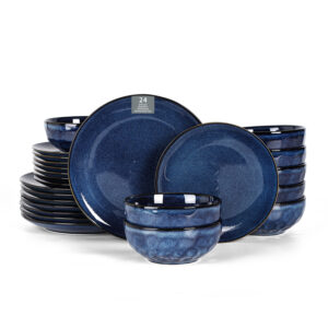 Vicrays Ceramic 24 Pieces Dinnerware Set - Dinner Plates Salad Plates Cereal Bowls Set Service for 8 - Scratch Resistant Microwave Oven Dishwasher Safe - Starry Blue