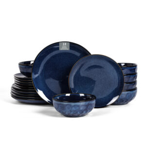 Vicrays Ceramic 18 Pieces Dinnerware Set - Dinner Plates Salad Plates Cereal Bowls Set Service for 6 - Scratch Resistant Microwave Oven Dishwasher Safe - Starry Blue