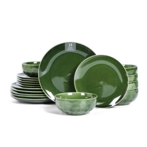 Vicrays Ceramic 18 Pieces Dinnerware Set - Dinner Plates Cereal Bowls Salad Plates Set Service for 6 - Scratch Resistant Dishwasher Safe Microwave Oven - Green