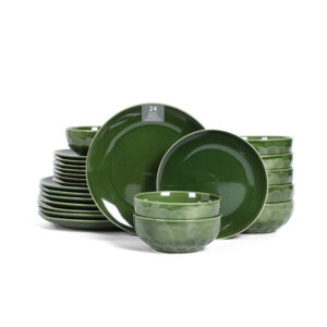 Vicrays Ceramic 24 Pieces Dinnerware Set - Dinner Plates Cereal Bowls Salad Plates Set Service for 8 - Scratch Resistant Dishwasher Safe Microwave Oven - Green