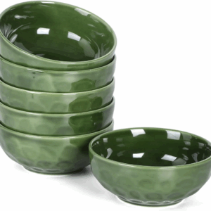 vicrays Ceramic Salad Bowls Set for Kitchen, Serving - 26 Ounce Soup Bowls, Pasta Bowls, Chip Resistant, Dishwasher Microwave Safe, Large, Fluted, stoneware, Set of 6 (Green)