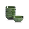 vicrays Ceramic Square Bowls Set – 24 Ounce Soup Dessert Snack Bowls, Stoneware Fluted Bowls Set for Kitchen, Serving, Chip Resistant, Dishwasher Microwave Safe, Set of 6 (Green)