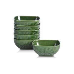 vicrays Ceramic Square Bowls Set - 24 Ounce Soup Dessert Snack Bowls, Stoneware Fluted Bowls Set for Kitchen, Serving, Chip Resistant, Dishwasher Microwave Safe, Set of 6 (Green)