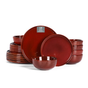 Vicrays Ceramic 18 Pieces Dinnerware Set - Dinner Plates Salad Plates Cereal Bowls Set Service for 6 - Scratch Resistant Microwave Oven Dishwasher Safe - Cherry Red