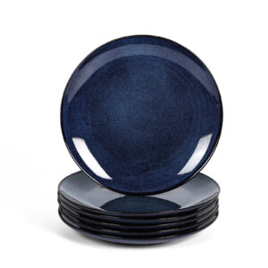 vicrays Ceramic Round Plates Set of 6 - Porcelain 10 inch Dinner Plates for Salad Dessert Appetizer Bread - Microwave Oven and Dishwasher Safe - Blue