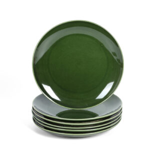 vicrays Ceramic Round Plates Set of 6 - Porcelain 10 inch Dinner Plates for Salad Dessert Appetizer Bread - Microwave Oven and Dishwasher Safe - Green