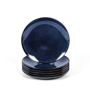 vicrays Ceramic Round Plates Set of 6 - Porcelain 8 inch Dinner Plates for Salad Dessert Appetizer Bread - Microwave Oven and Dishwasher Safe - Blue