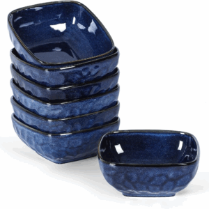 vicrays Ceramic Square Bowls Set - 24 Ounce Soup Dessert Snack Bowls, Stoneware Fluted Bowls Set for Kitchen, Serving, Chip Resistant, Dishwasher Microwave Safe, Set of 6 (Starry Blue)